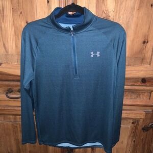 Under Armour 1/4 Zip‎ Pullover Women Sz S Green Long Sleeve Run HeatGear Stretch
